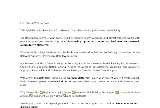 provide high quality guest post and editorial link placement